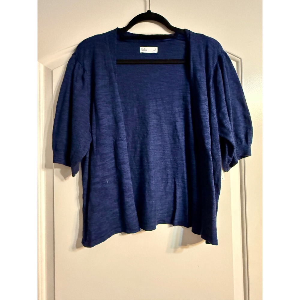 Croft & Barrow Cardigan L Blue NEW Short Sleeve Open Front Slub Knit